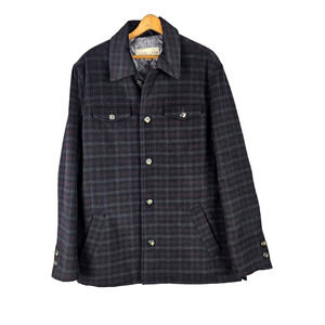 Utex Plaid Wool Shacket Jacket Mens L Burgundy Dark Gray Quilt Lining Insulated